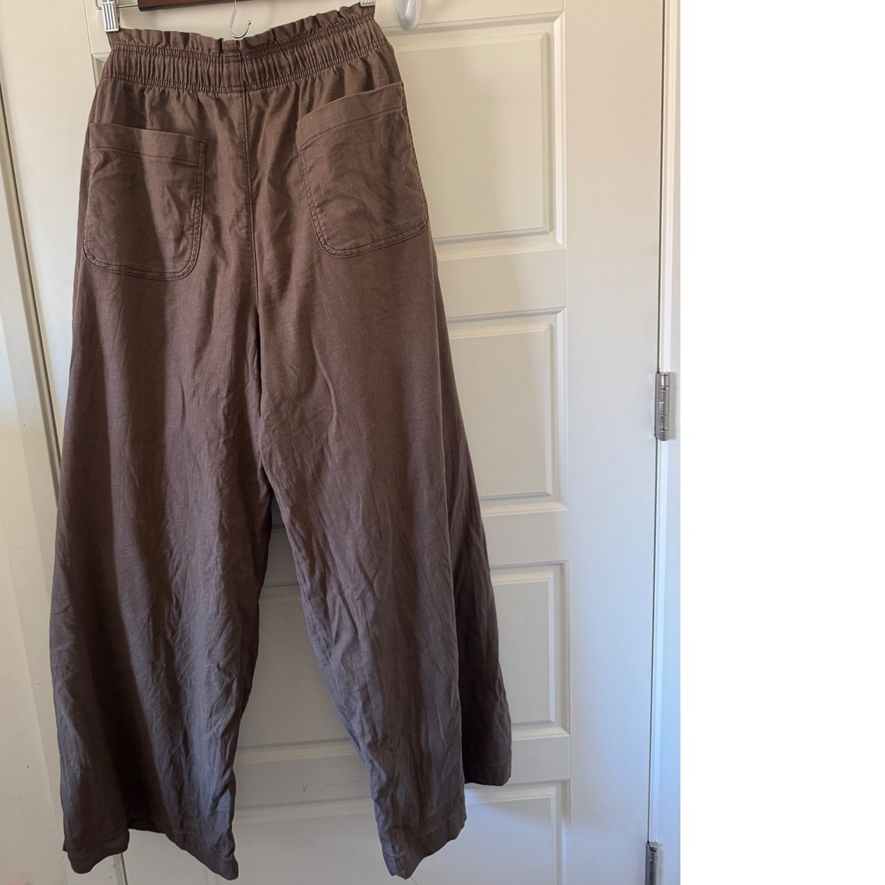 American Eagle sz XL Brown Linen Oversized Wide Leg Drawstring Pants Laggenlook - Picture 5 of 10